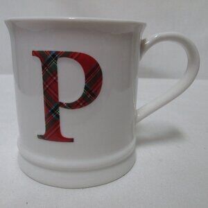 Mud Pie Plaid initial monogram "P" Cup Mug Ceramic red plaid NEW NWT
